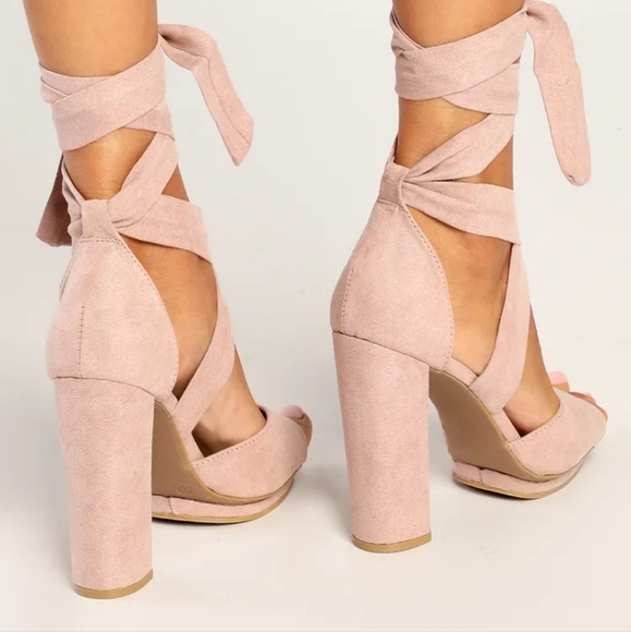 Lulus Dorian Blush Suede Lace-up Platform Heels Pink - Size 8.5 - Picture 2 of 2